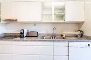 Fridge, microwave, oven, dishwasher