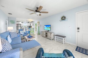 Living area - SeaShells Unit 44 – Soothing Coastal 2BR/2BA with Pool & Easy Beach Access (Sanibel)