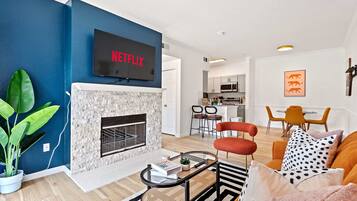 TV, fireplace, offices