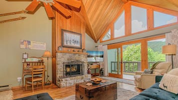 Smart TV, chimenea y libros