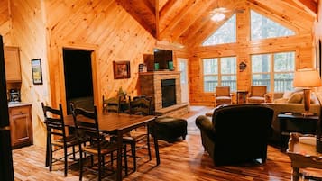 Smart TV, fireplace, DVD player, books