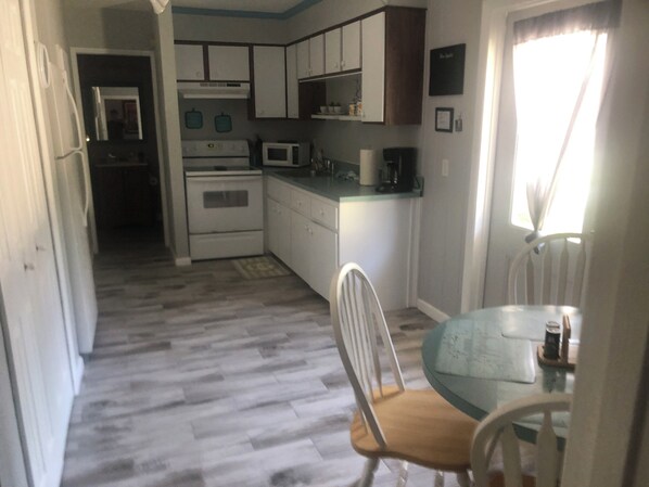 Fridge, microwave, oven, coffee/tea maker