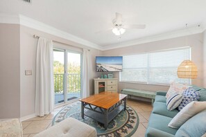 Condo, Multiple Beds, Hot Tub, Beach View (Ocean Gate I203) | Living area - Seaside Haven: Stylish Condo, 3 Pools New Rental (St. Augustine)