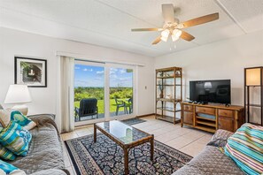 Condo, Multiple Beds, Patio, Ocean View (Sea Haven 115) | Living area | TV