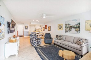 Condo, Multiple Beds, Hot Tub, Ocean View (Hibiscus A201) | Living area | TV