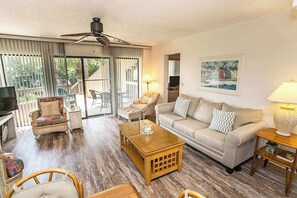 Condo, Multiple Beds, Hot Tub, Ocean View (Hibiscus H204) | Living area | TV