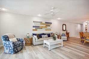 Condo, Multiple Beds, Hot Tub, Ocean View (Hibiscus D202) | Living area | TV