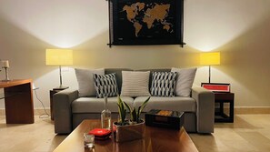 Luxury Apartment, Balcony, Marina View | Living area | 50-inch Smart TV with digital channels, Netflix, streaming services - Cap Cana Fishing Lodge (Punta Cana)