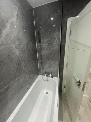 Hair dryer, bidet, towels, soap