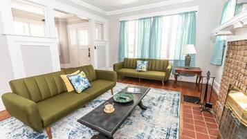 House, Multiple Beds, Patio, Garden View (29th Str Trendy Lakeview Craftsman8) | Living area | Fireplace