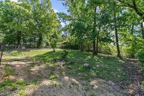 A natural outdoor area with trees, grass, and a fence. - Broadmoor Bungalow - Unit B (Birmingham)