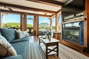 Smart TV, chimenea y libros