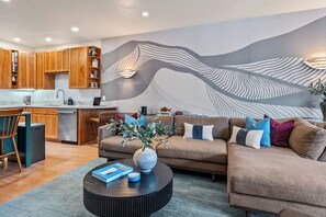 Smart TV, fireplace, foosball, table tennis