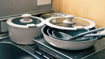 Family Apartment, City View | Private kitchen | Full-sized fridge, microwave, stovetop, cookware/dishes/utensils