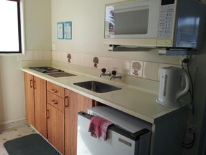 Fridge, microwave, stovetop, toaster