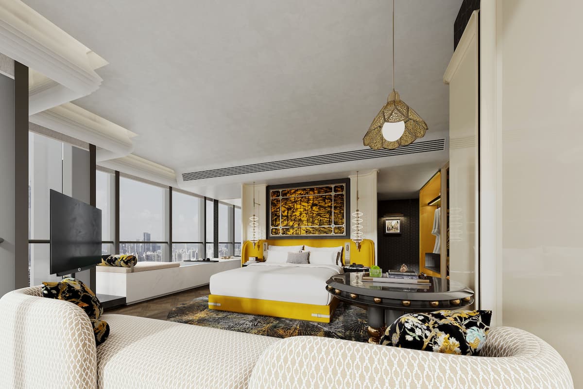 Chambre simple panoramique | Articles de minibar gratuits, bureau