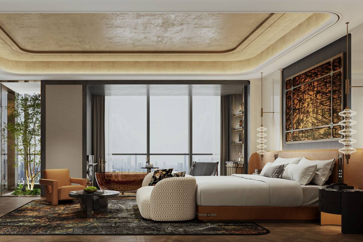 Suite studio présidentielle | Articles de minibar gratuits, bureau