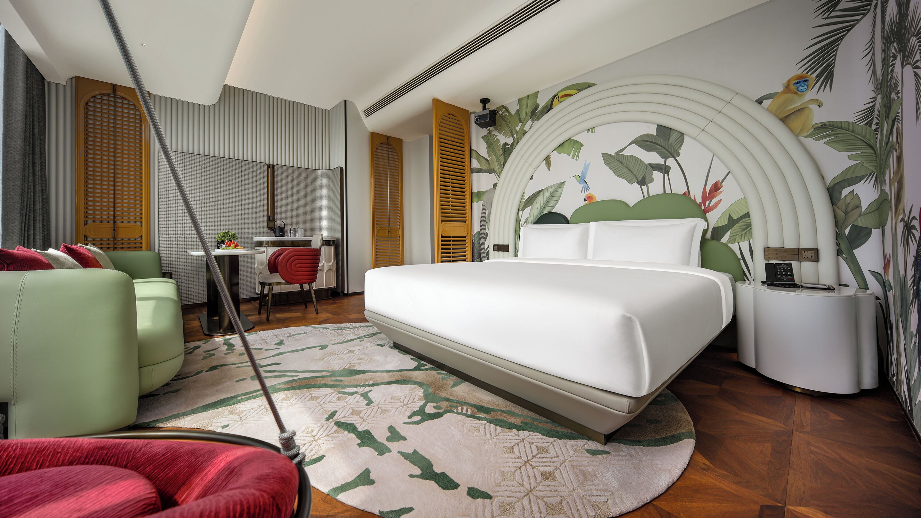 Playful Living Swing King Room | Free minibar, desk, laptop workspace, free WiFi