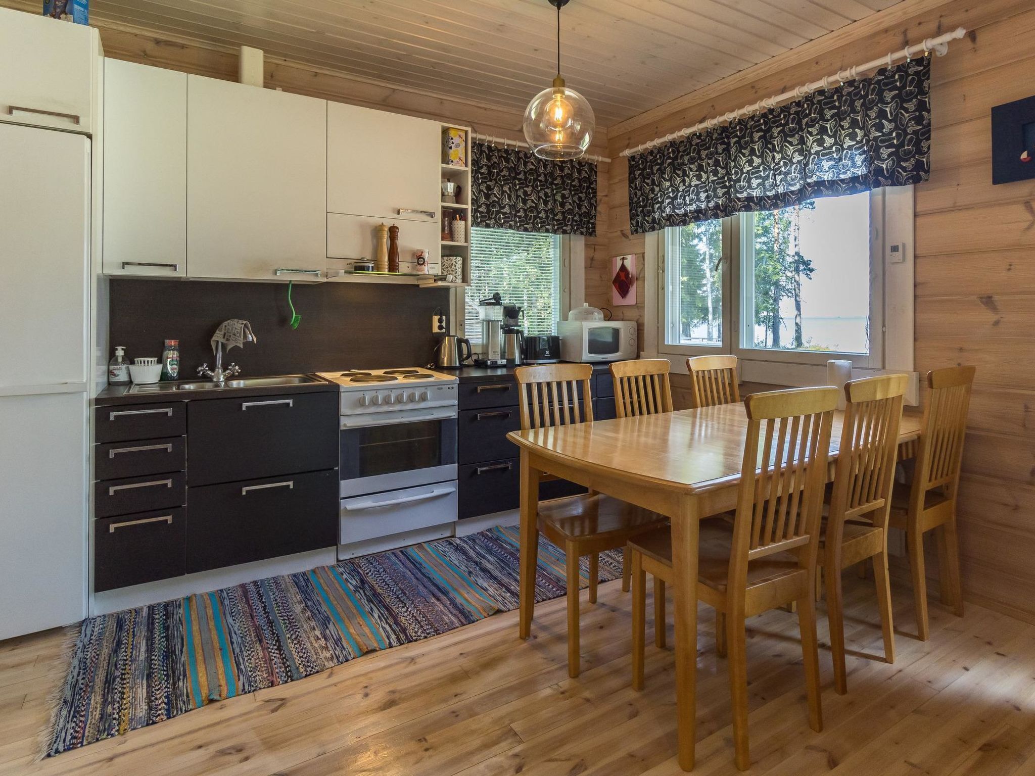Fridge, microwave, cookware/dishes/utensils