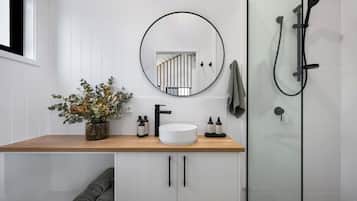Designer toiletries, soap, shampoo, toilet paper