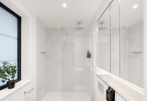 Regadera, secadora de cabello, shampoo