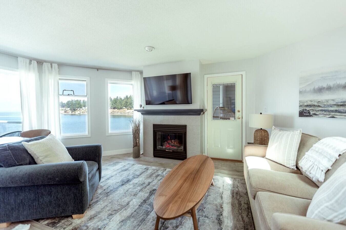 TV, fireplace