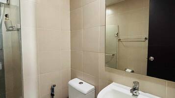 Regadera, secadora de cabello, toallas