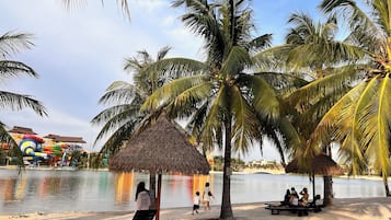 On the beach, white sand