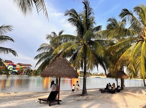 On the beach, white sand