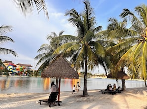 On the beach, white sand