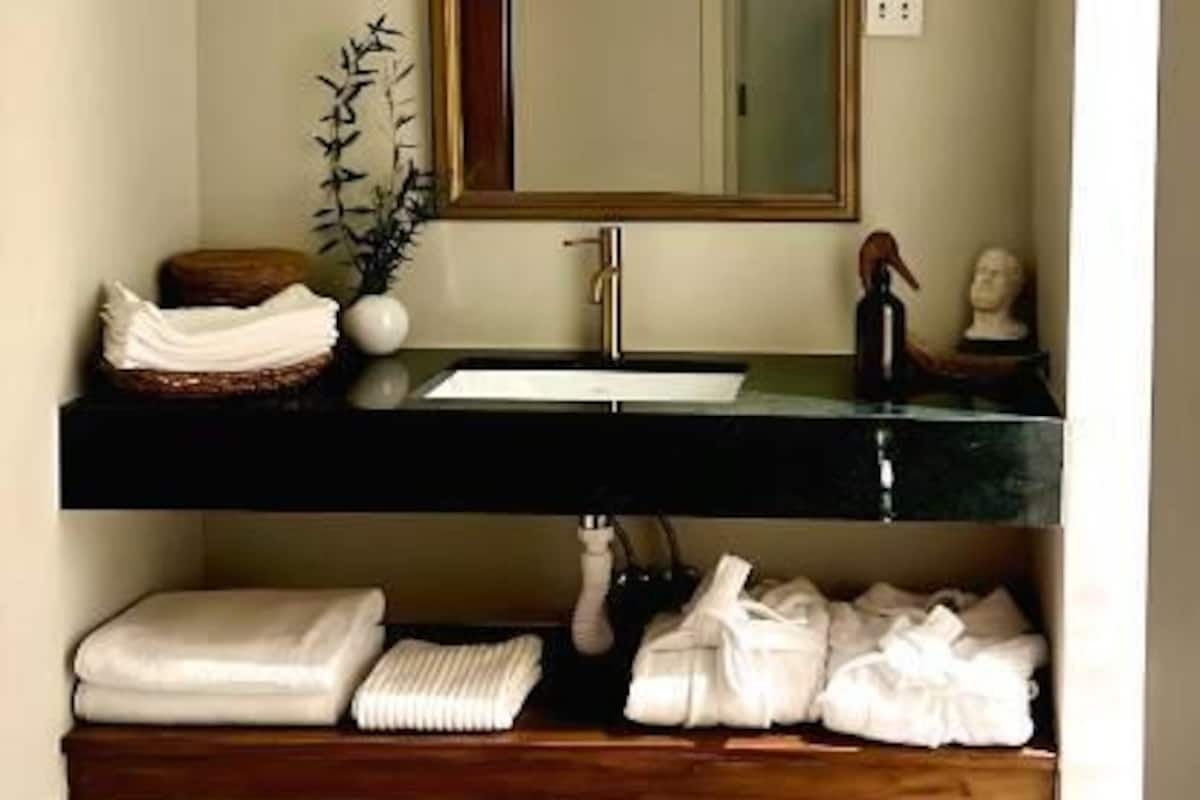 Individually decorated, individually furnished, desk, laptop workspace