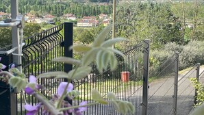 Een balkon met uitzicht op een landelijk landschap, inclusief huizen en heuvels.