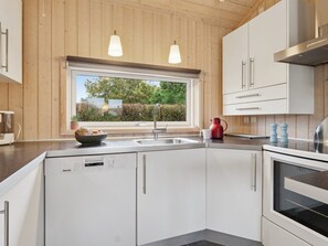 Fridge, dishwasher, cookware/dishes/utensils