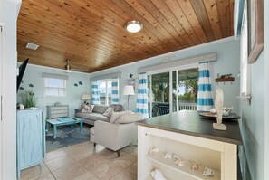 TV connectée, cheminée, livres