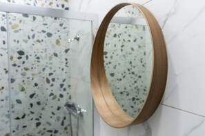 Shower, hair dryer, soap