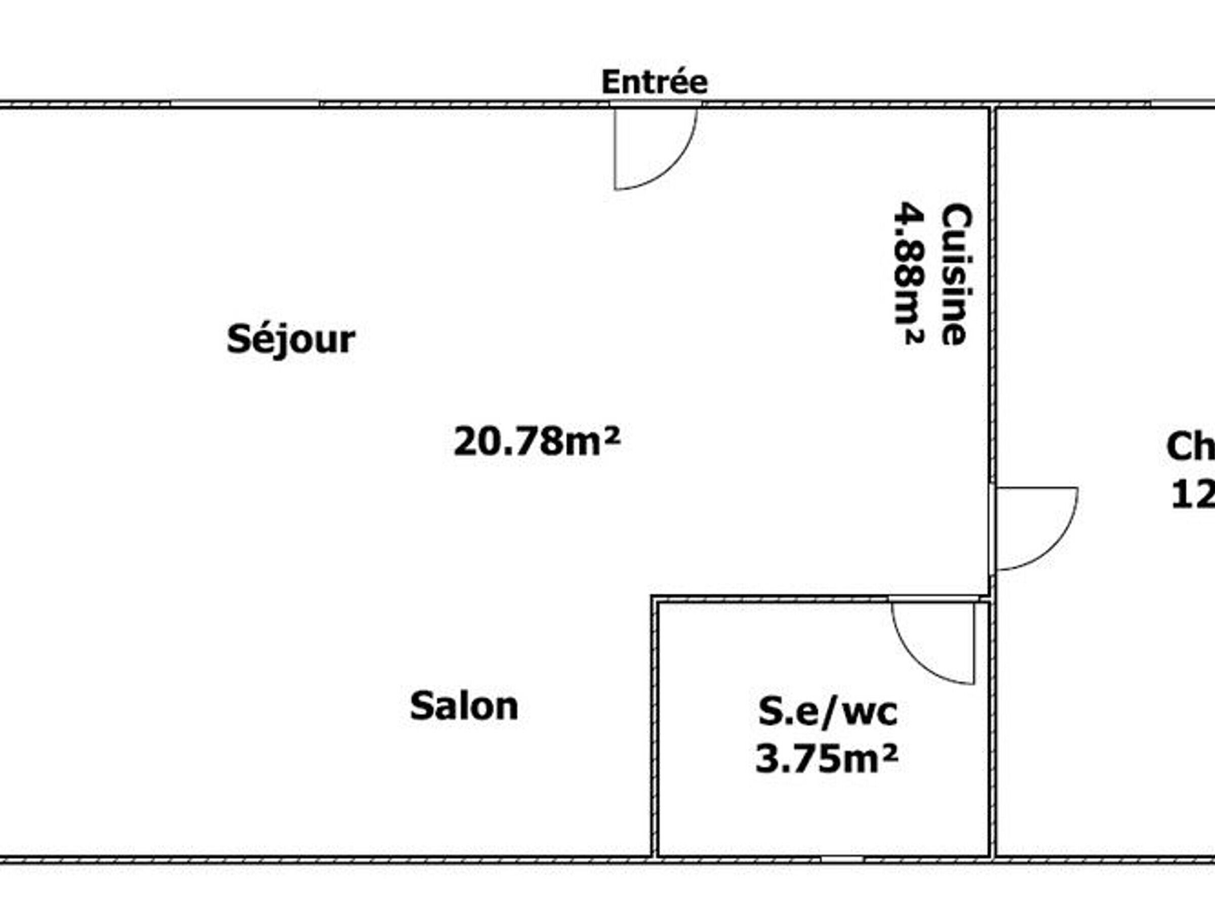 Pohjapiirros, jossa on eteinen, olohuone (20,78 m²), keittiö (4,88 m²), kylpyhuone/wc (3,75 m²) ja ruokailutila.