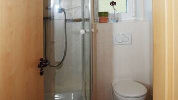 Douche, articles de toilette (gratuits), séchoir à cheveux