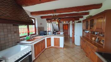 Fridge, oven, stovetop, electric kettle