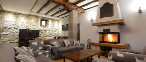 TV, fireplace