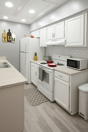 Frigorífico, microondas, horno y placa de cocina