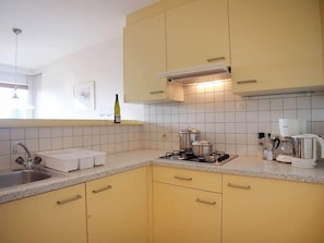 Fridge, stovetop, dishwasher, high chair