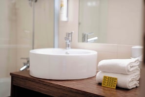 Secadora de cabello, toallas, jabón, shampoo