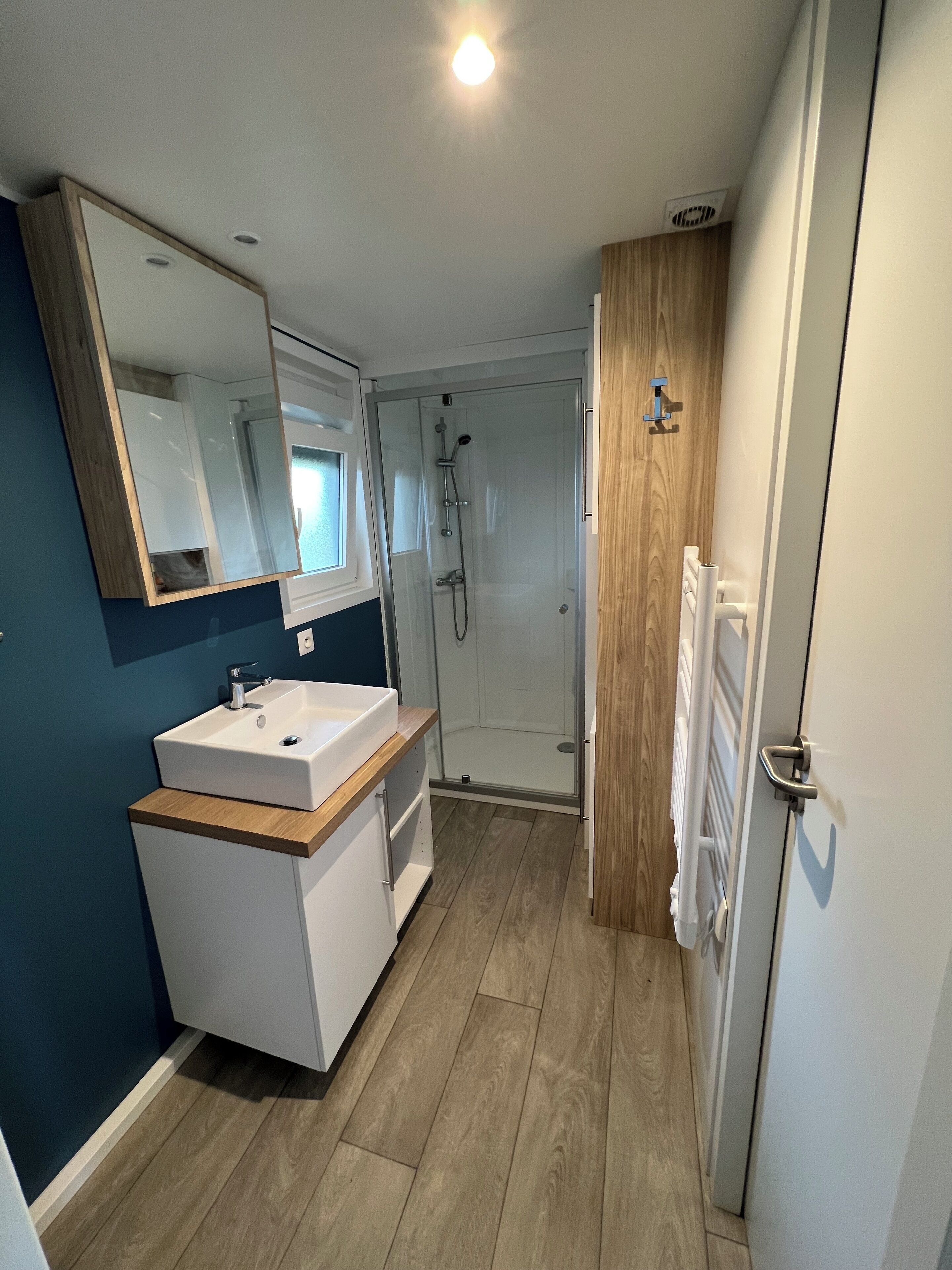 Ducha, secador de pelo, jabón y papel higiénico