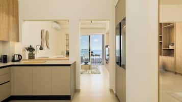 Apartment, 2 Bedrooms, Balcony, Sea View | Private kitchen | Espresso maker, electric kettle