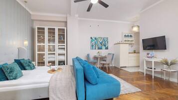 Desk, iron/ironing board, travel crib, WiFi