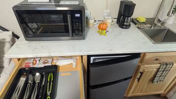 Fridge, microwave, coffee/tea maker