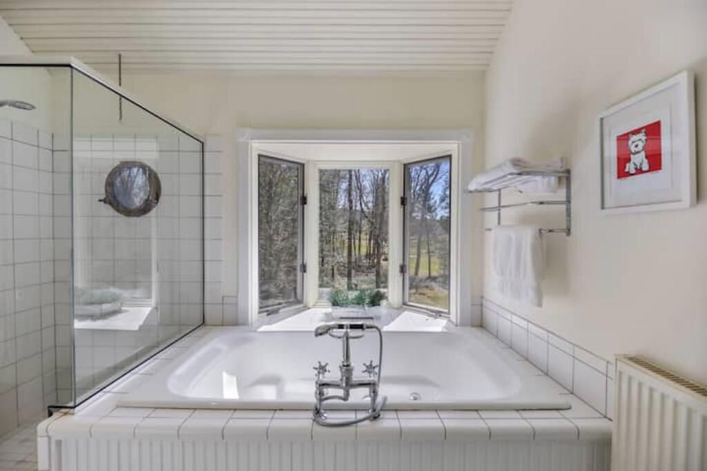 Een douche, een bubbelbad, een haardroger, handdoeken
