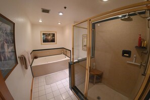 Eco-friendly toiletries, hair dryer, towels