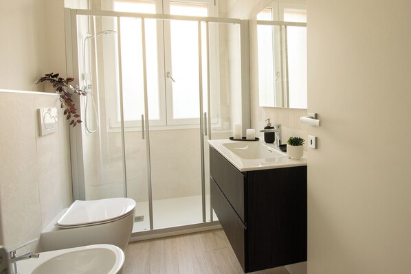 Shower, bidet, towels