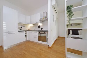 Fridge, oven, stovetop, cookware/dishes/utensils